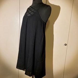 Entro black tank dress with criss cross design/detail on front, size small